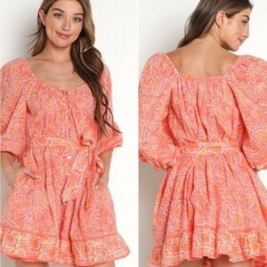 NWT CLEOBELLA Grace Mini Dress in Blossom Block Print Coral Pink Small